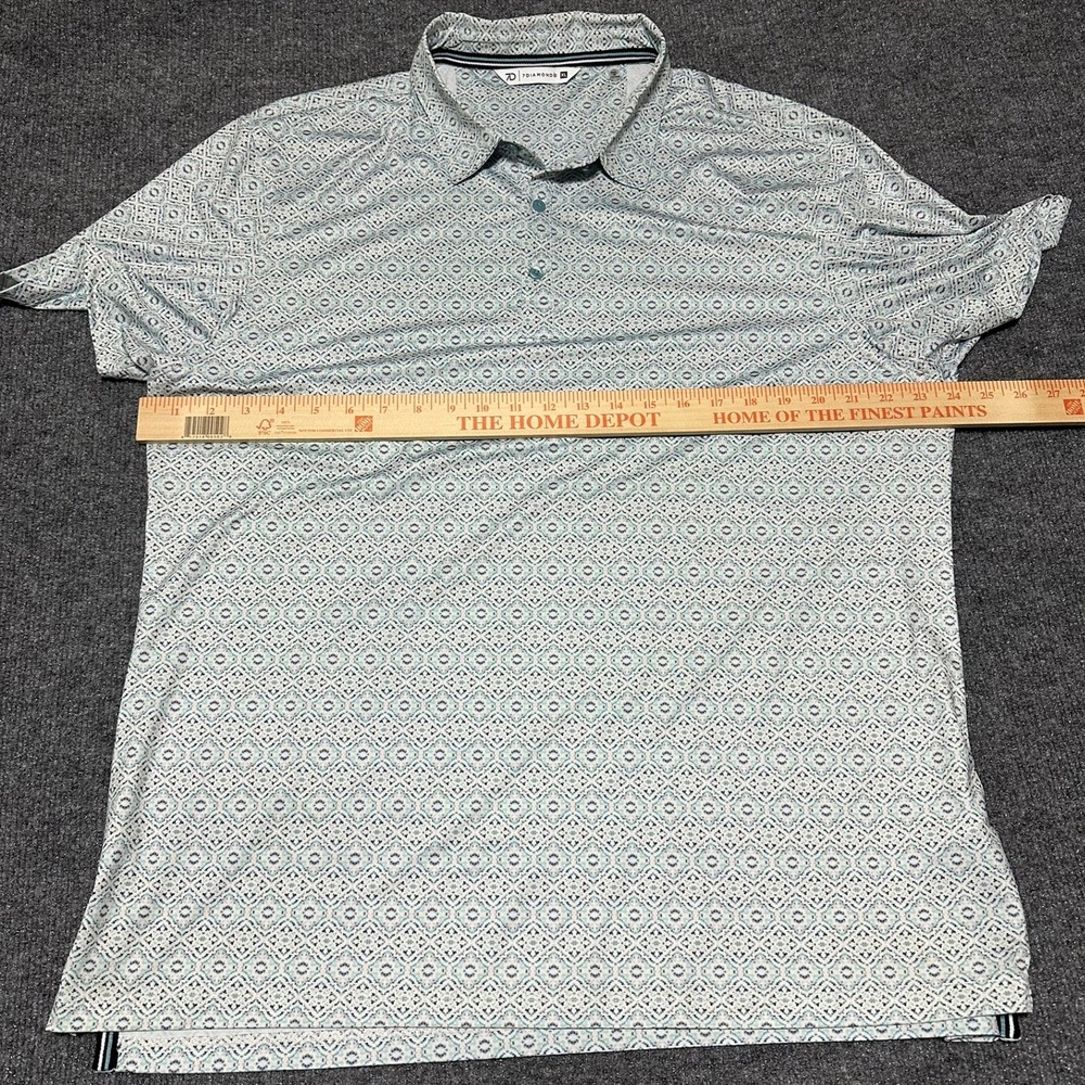7 Diamonds Mens XL Polo Shirt Geometric Medallion Print Blue White Short Sleeve - Picture 6 of 6
